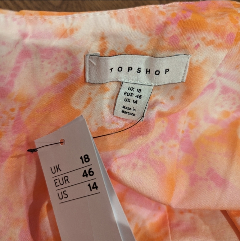 Topshop Dress 14 Pink Orange Sleeveless Maxi Midi Cutout Poplin - Picture 8 of 12